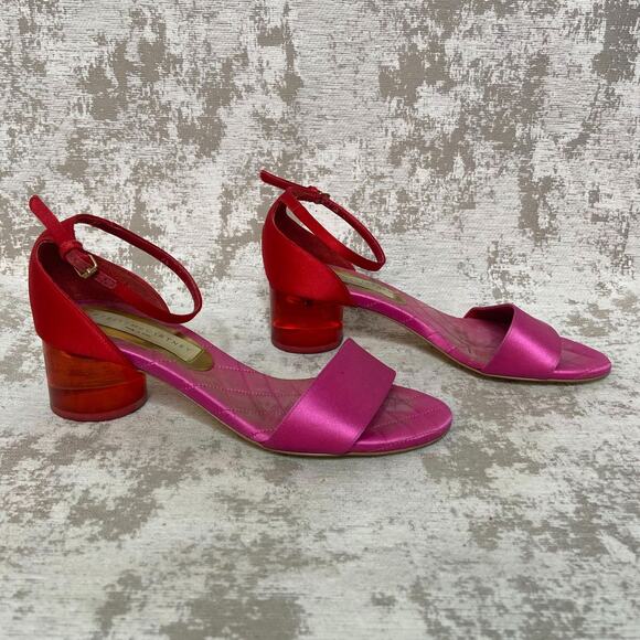 Stella McCartney Satin Lucite Heel Sandals in Pink/Red - Picture 2 of 8